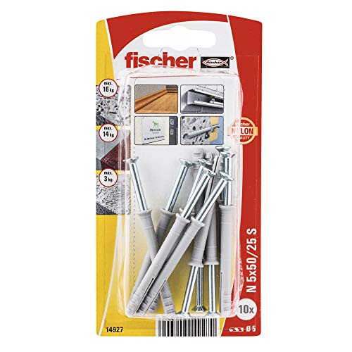 fischer - Cheville à frapper N 5x50/25 avec clou tête fraisée en acier électrozingué/Blister de 10