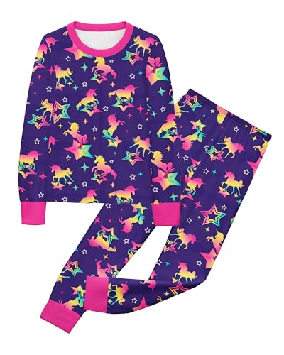 LQSZ Girls Long Sleeve Active Sweatshirt and Sweatpants 2 Piece Unicorn Playwear Set Outfit for Kids 6-7 Years
