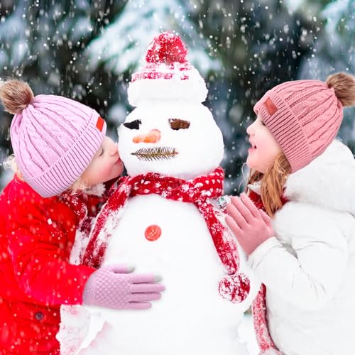 Panitay 2 Sets Winter Toddler Hat Scarf Gloves Set Warm Hat Gloves Knit Neck Scarf for 1-5-6-10 Years Old Girls and Boys4