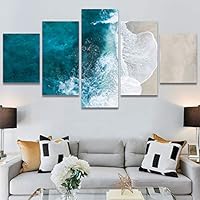 SIGNWIN 5 Panel Canvas Wall Art Beach Blue Coastal Cool Photography Relax/Calm for Home Decorations Ready to Hang - 60