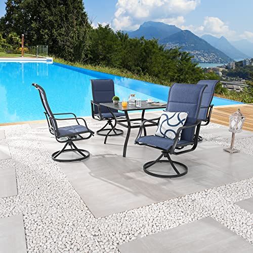 Image of LOKATSE HOME Patio Dining Set 5 Pieces Outside Textilene Swivel Chairs and Square Table, Blue