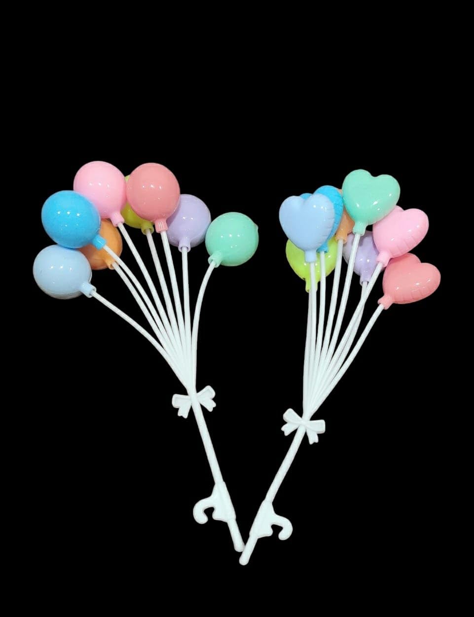 HOMEBAKERS MART Pastel Balloon and Heart Cake Topper Set, Decorative White Stem with Bow, 2 Pack-image-34
