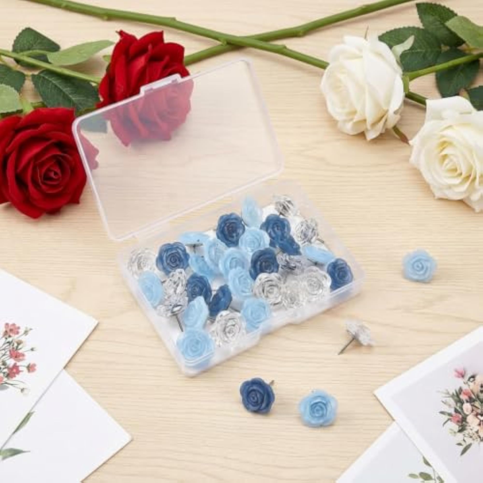 30 Pcs Floral Push Pins Resin Rose Decorative Thumb Tacks