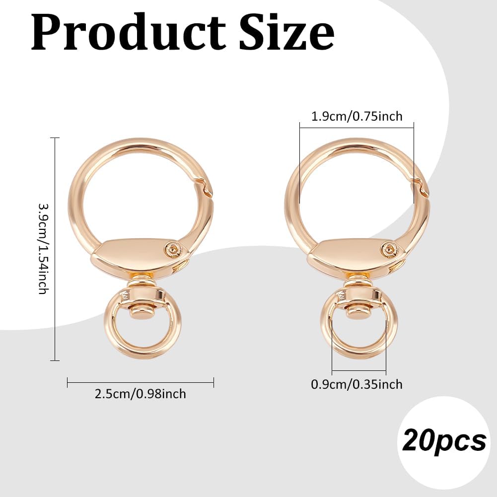 ANATTASOUL 20 pcs Round Spring Snap Hooks Swivel Ring Carabiner Clips Eyelet Swivel Clasps Lanyard Snap Hooks with Key Rings O Rings Buckle for Bags Belts Keychain Purses DIY Accessory (Gold) - Image 2