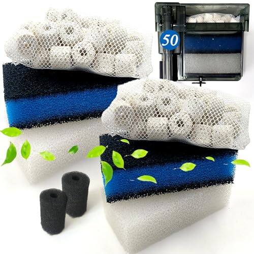 PurifyLogix 2 Sets of Upgraded Three-Stage Filtration Fish Tank Filter for AquaClear 50 Power Filter, 2 Set of Replacement Maintenance Kit for Fish Tank Filter for 20- to 50-Gallon Aquariums