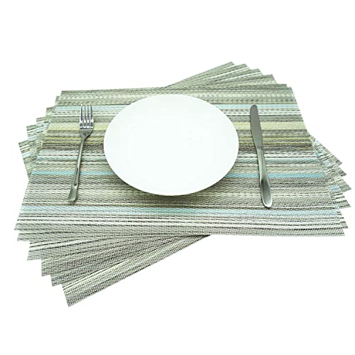 yara home décor Placemats Washable Gold Green Glitter PVC Fabric Woven Set of 6 Large Kitchen Dining Table Dinner Place Mats - Image 2