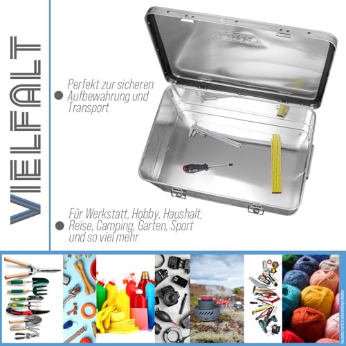 Trucky Aluminium Box mit Deckel Silber Alu Kiste Box Alukiste 50 Liter Transportbox Metallbox Alu Aufbewahrungsbox Boxen Abschliessbar Metallkiste
