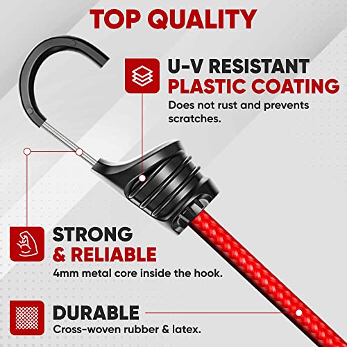 Fortem Bungee Cord Assortment, 24Pk Bungee Cords Multi Pack, Jar Includes 10", 18", 24", 32", 40" Bungees And 8" Canopy/Tarp Ball Ties, Plastic Coated Metal Hooks #TOP1