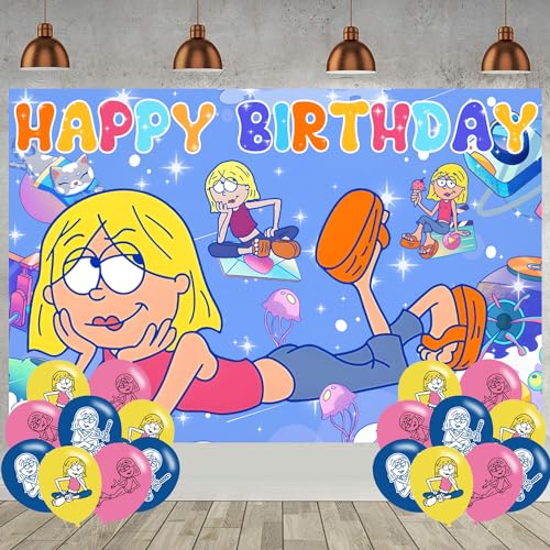 Lizzie McGuire Birthday Backdrop for Party, Cartoon Girls Happy Birthday Banner Balloons Shoot Photo Backgrounds Props for Fans Adults Photography Backdrop