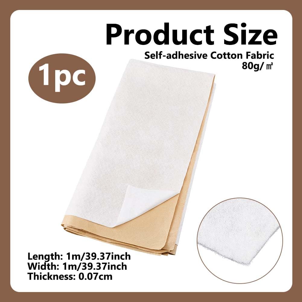 OLYCRAFT 39.4x39.4 Inch White Self-Adhesive Interfacing Fabric 0.7mm Thick 80g Self-Adhesive Cotton Interlining Fabric Soft Cotton Interlining for Quilting Sewing Accessories DIY Craft Making Supplies