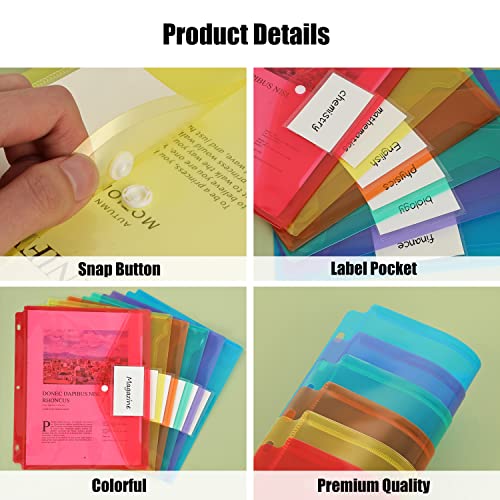 Eoout 12Pcs Binder Folders, Binder Pocket For 3 Ring, Binder Organizer File Folder, A4 Letter Size, Snap Button Pouch With Label For School, Home And Office, 6 Colors #TOP2