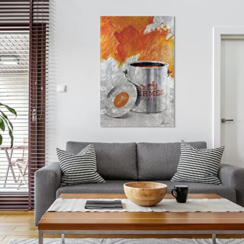 Empire Art Direct "Liquid Fashion Orange Hrms Reverse Printed Tempered Glass With Silver Leaf Wall Art, Ready To Hang, Living Room, Bedroom & Office, 32In X 48In X 0.2In #TOP2