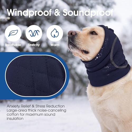 Image of No Shake Ear Wraps for Dogs, Dog Ear Cover with SoundProof Pads | Anxiety Relief Dog Head Wrap for Hematoma Wound, Adjustable Pet Calming Hoodie Ear Muffs Noise Protection, NavyBlue L