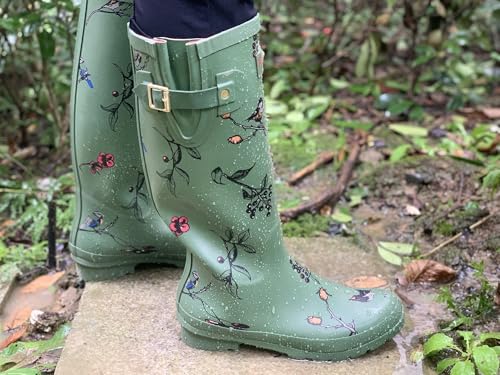 Image of Rongee Womens Rain Boots Waterproof Tall Garden Outdoor Mud Shoes Daisy Printed with Adjustable Buckle
