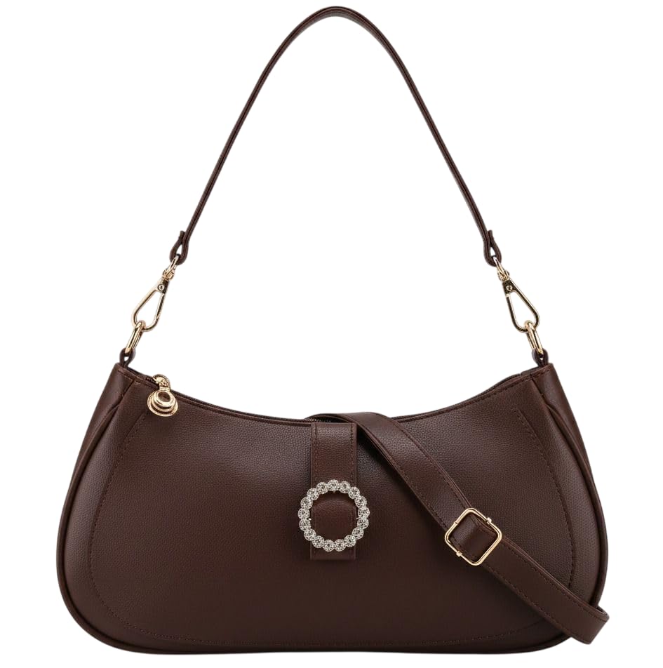 Bag For Women | Pu Leather Textured Finish With Zipper Closure | Detachable Straps, Single Compartment With Multiple Pocket | Ideal Shoulder Bag For Parties & Outings - Thar Flap Ring Brown-image-30