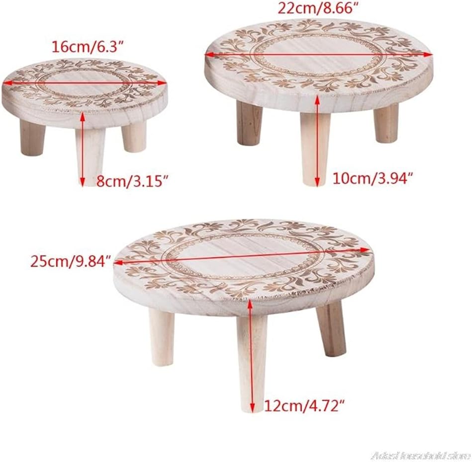 2 Pc Printed Solid Wood Stool Flower Pot Stand Round Bench Plant and Succulent Flowerpot Base Holder(25x12cm)