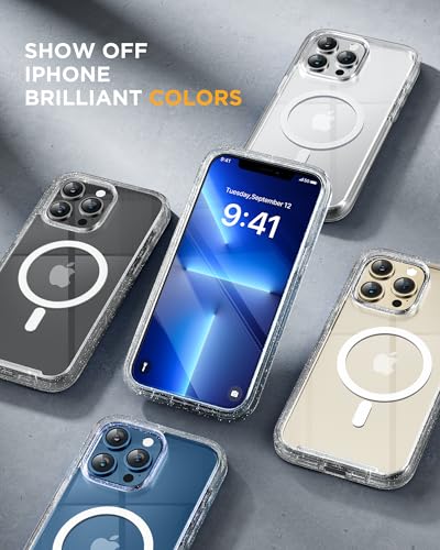Image of Miracase Magnetic for iPhone 13 Pro Max Case 6.7 inch, (Compatible with MagSafe) Upgrade Full-Body Clear Phone Bumper Case with Built-in 9H Tempered Glass Screen Protector, Magnetic Glitter Clear
