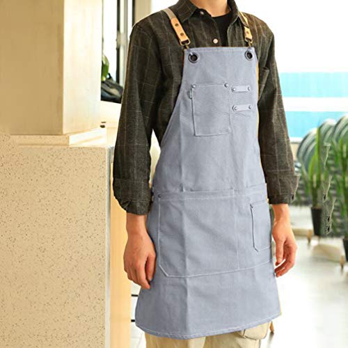 UPKOCH Delantal de Trabajo de Lona Delantal de barbero Delantal de Cocina para Hombres con Bolsillo y Anillo Colgante - Imagen 3