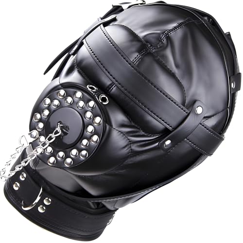 Bdsm maske fetisch men schwarz Sex spiele für die paare Full face mask Ledermaske männer & Knebel - Mundloch kopfmaske Breite Anpassung Bondage maske sm herren Mund ledermasken FOPS B23-6