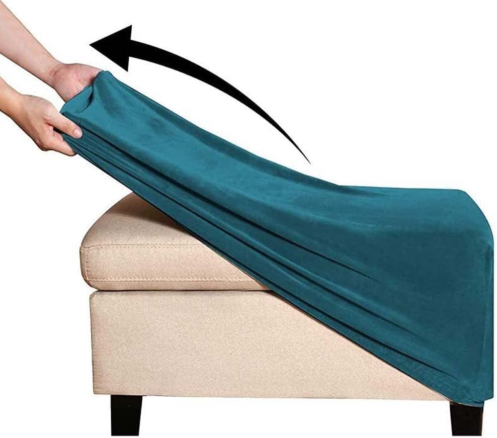 Zgantrix Peacock Blue Velvet Ottoman Slipcover Stretch Rectangle Footstool Cover Folding Storage Ottoman Covers For Living Room With Elastic Bottom (Color : Size : Large)