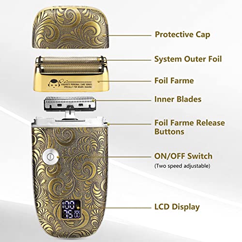 Soonsell T Blade Hair Trimmers For Family+Foil Shaver Trimmer Set,Man Professional Cordless Barbers Clippers Set Blade Close Cutting Beard Trimmer Trimmer， 4 Guards & 2 Foil Head（Gold） #TOP3