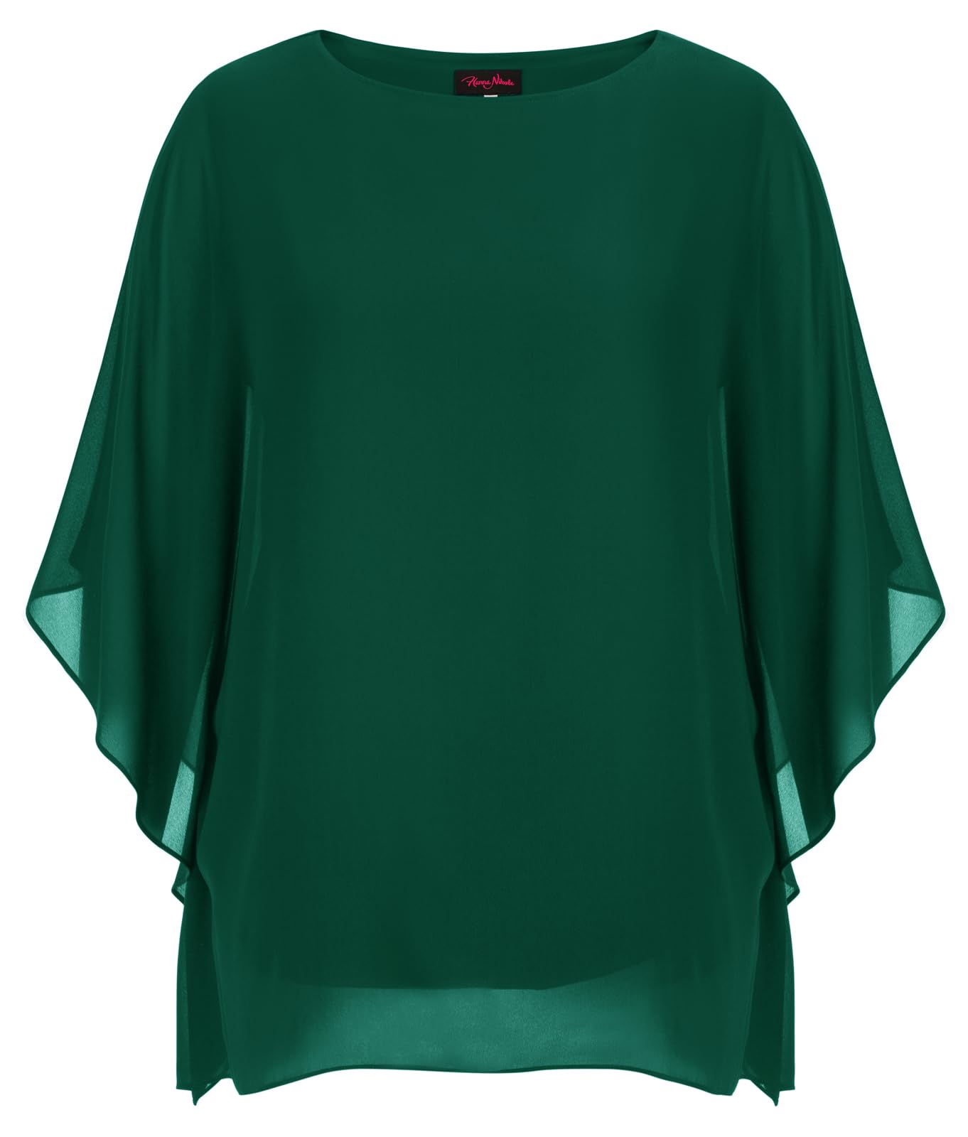 Hanna Nikole Blusa de gasa para mujer, tallas grandes, elegante, de murciélago, camisa de doble capa, suelta, larga