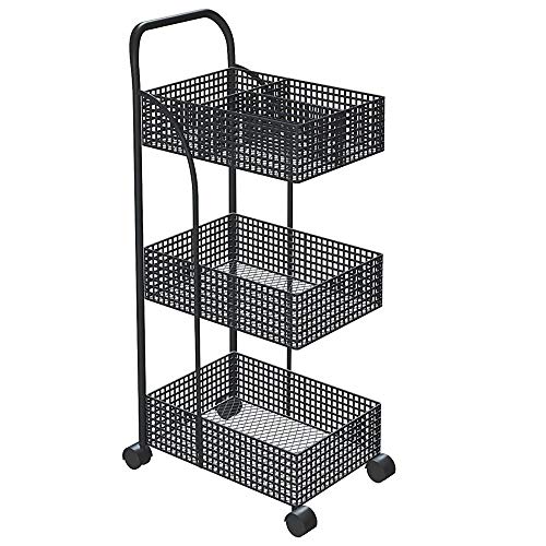 3-Etagen Rollwagen Bad auf Rollen,Schwarz Eisen Aufbewahrungsregal Küche mit Ergonomischen Griffen für Home & Office