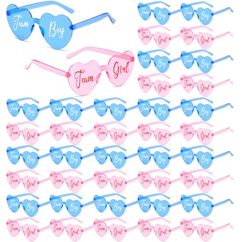 Matcheck 40 Pcs Gender Reveal Glasses Heart Star Shpaed Sunglasses Pink Blue Team Girls/Boy Baby Shower Party Favors - Main Image