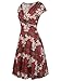 oxiuly Women's Criss-Cross Necklines V-Neck Cap Sleeve Floral Casual Work Stretch Swing Summer Dress OX233 (M, Burgundy F)