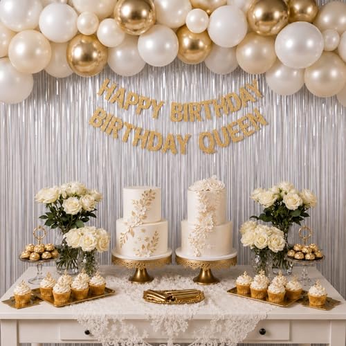 Image of Matte White Tinsel Foil Curtains Backdrop Party Decorations 2 PCS