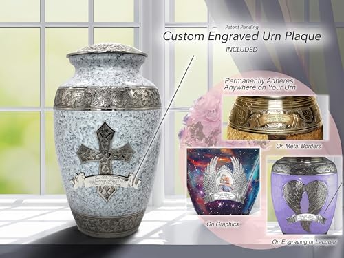 Image of White Love of Christ Cremation Urn for Ashes Adult Male - Personalized Urn for Ashes for Women Decorative Urns - Beautifully Handcrafted Cross Urn