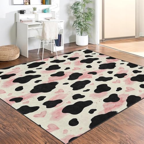 Tapete lavable 5'x7' con diseño de vaca y respaldo antideslizante miniatura 3