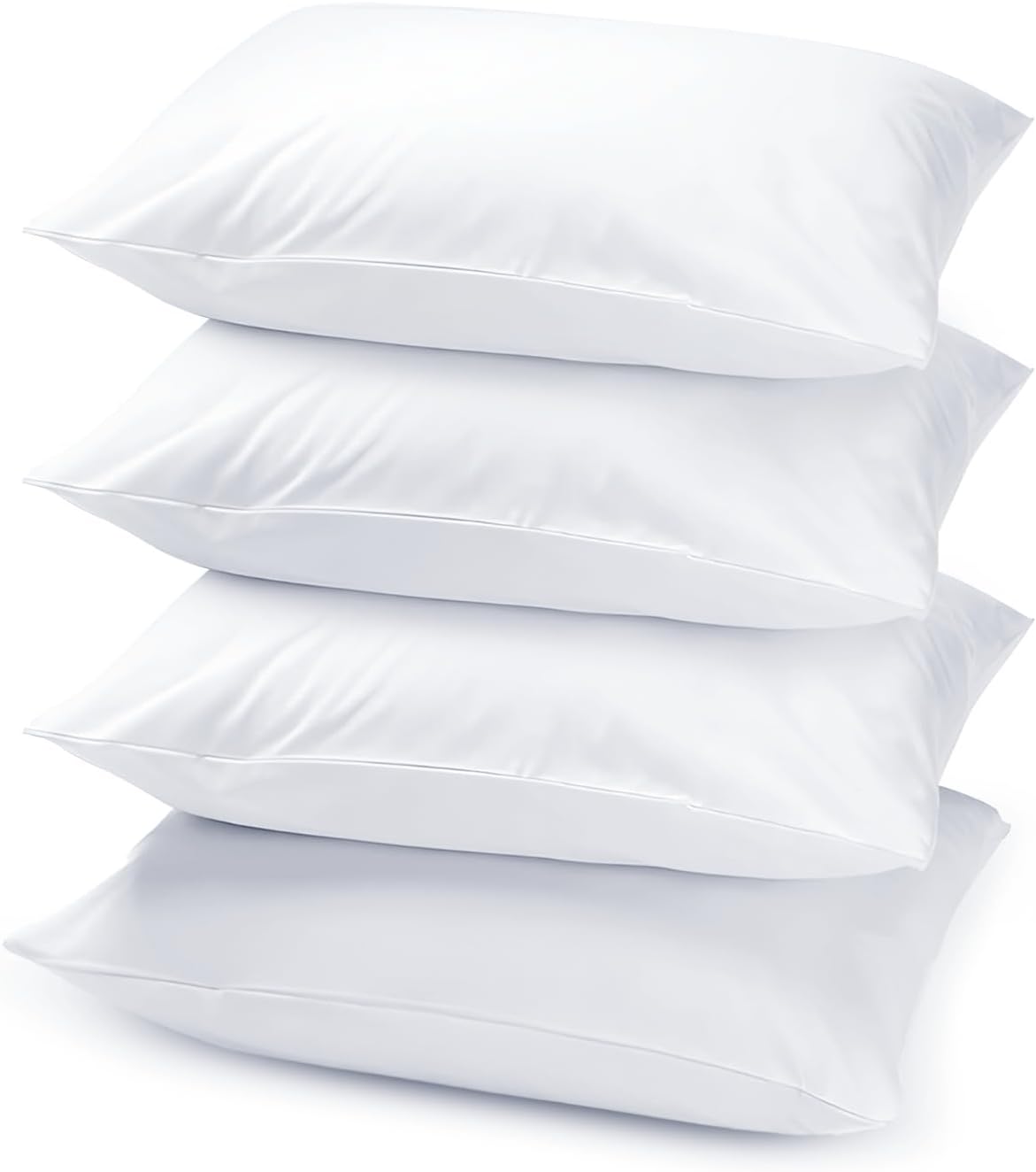 Premium Pack of 4 Pressed Pillows -100% Microfiber Outer Cover, 800 Grams Plush Hollow Fiber Filling for Ultimate Comfort and Support, Size: 50x70 cm, Soft White