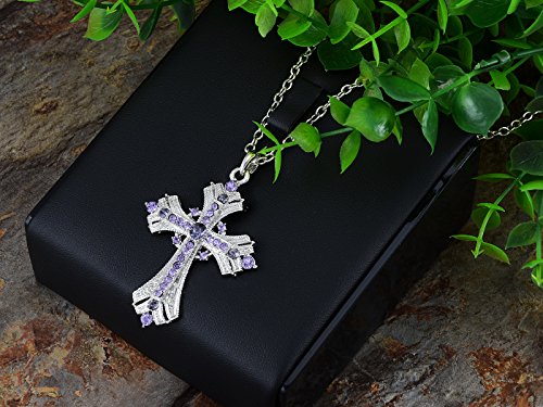 Image of Alilang Silvery Tone Religious Cross Pendant Necklace w /Aquamarine Blue Or Clear Crystal Rhinestones