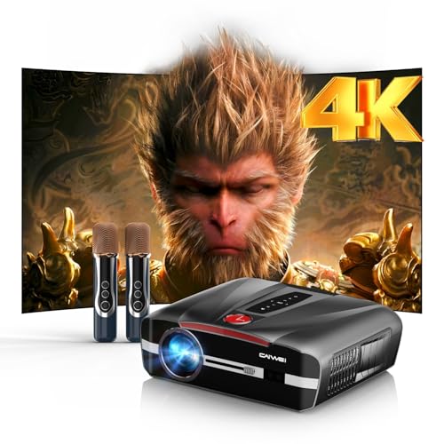 Ultra HD 4K Daylight Projector 2300 ANSI HDR10+Home Theater Karaoke Projector & 2 Mics, ToF Laser Autofocus, Shorter Throw, WiFi Bluetooth, 38W Speaker, NFC Screencast HDMI USB LAN Outdoor Movie