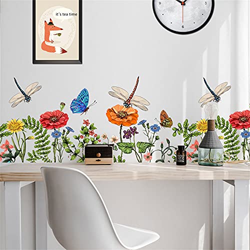 Flower Dragonfly Wall Decals Monstera Palm Tree Leaf Plants Wall Stickers Bedroom Living Room Tv Wall Door Decor Murals (Tropical Leaf Green Leaves Flower Dragonfly) #TOP14