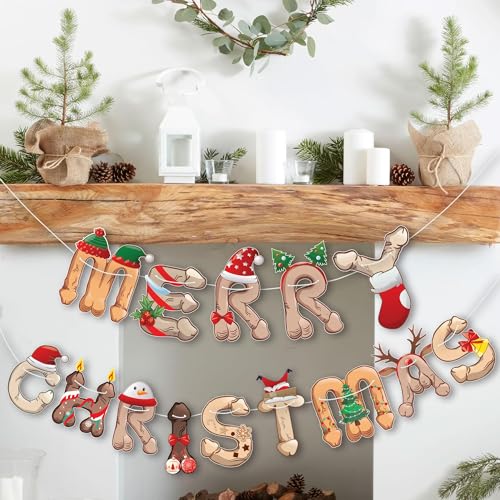 Image of Merry Christmas Banner- Naughty Xmas Party Decoration, Hilarious Holiday Banner, Raunchy Christmas Decor - Funny Christmas Party Bunting Decoration