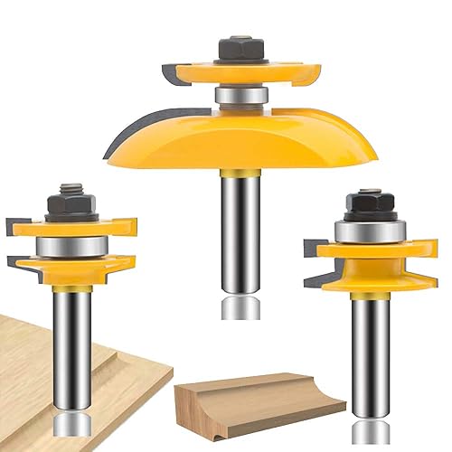 LEATBUY - Juego de brocas de enrutador con vástago de 12 pulgada, 3 piezas, panel redondo sobre elevado para puerta de gabinete, riel Ogee y brocas
