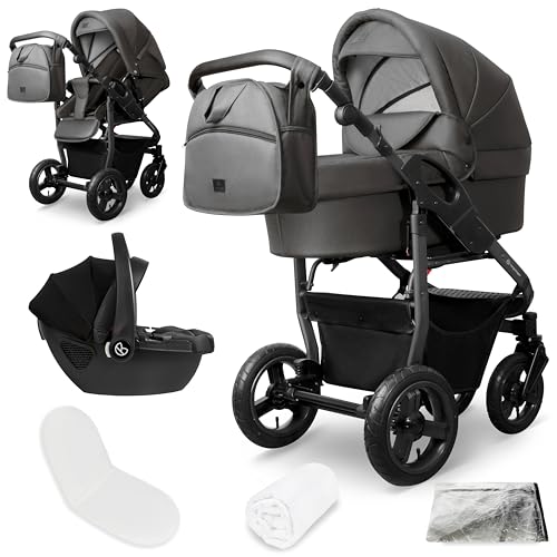 Bergsteiger Capri Kombikinderwagen 3-in-1 – Babywanne, Sportsitz & i-Size Babyschale, Luftreifen, Federung, höhenverstellbarer Griff, faltbar, Zubehör