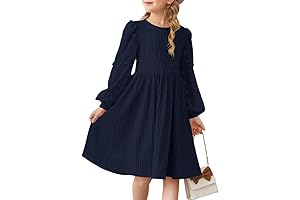 Girls Stylish Swiss Dot Long Sleeve Knit Casual Casual Fall Dress 6-15 Years