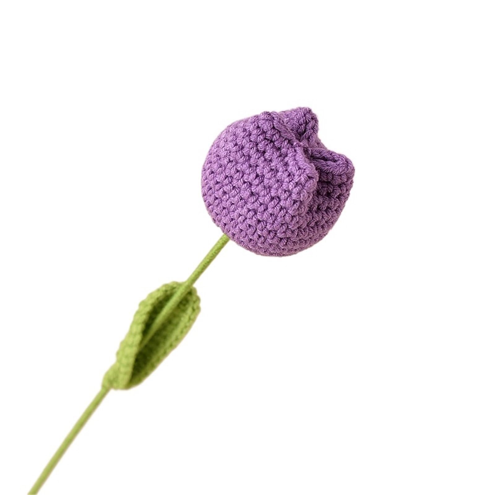 ENWWCH 3pcs Knitting Bouquet Tulip Flower Hand-knitted Fake Flowers Knit Home For Home(Color7)