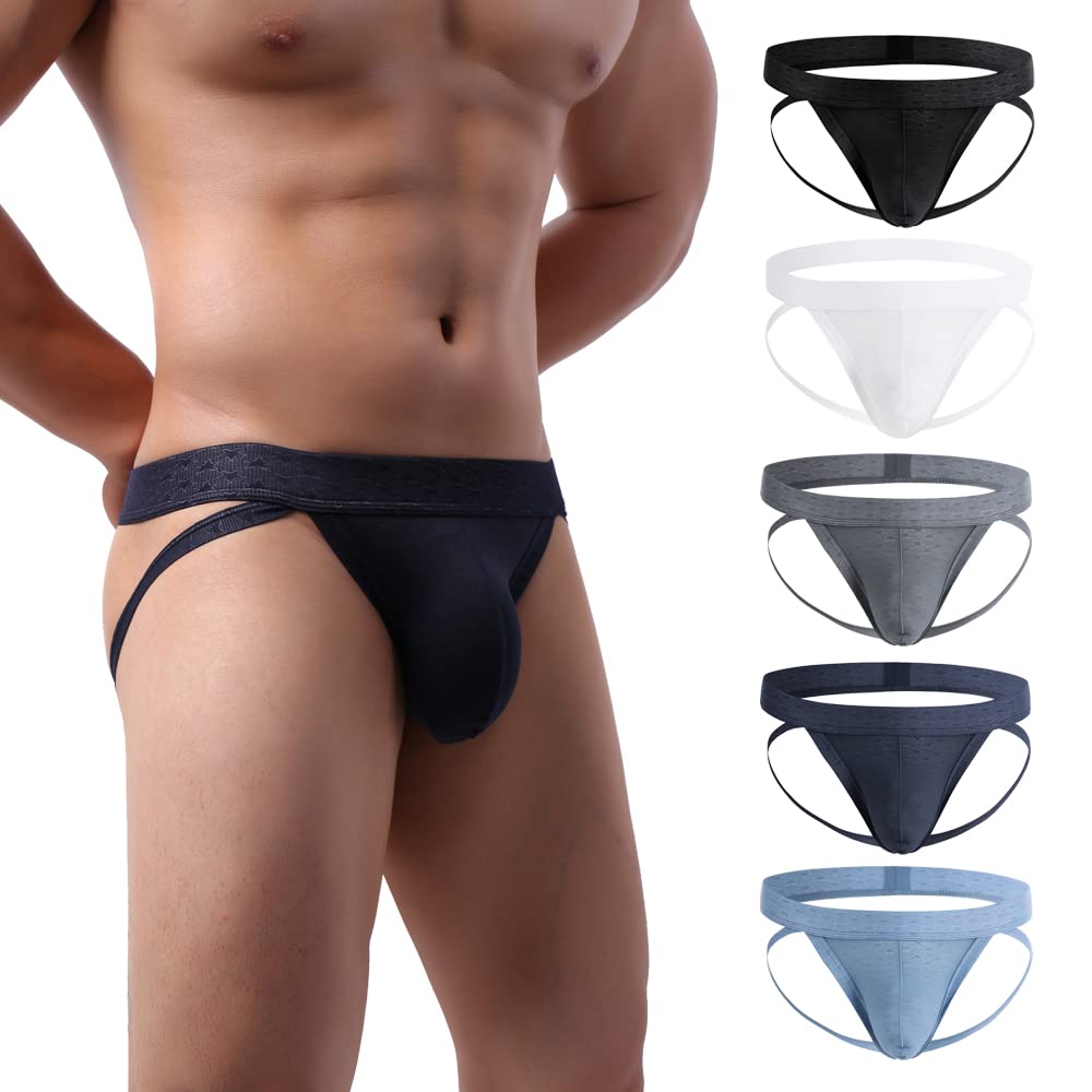 Summer Code Men's Jacquard Jockstrap Pack,Mens Stretch Athletic Supporters Underwear