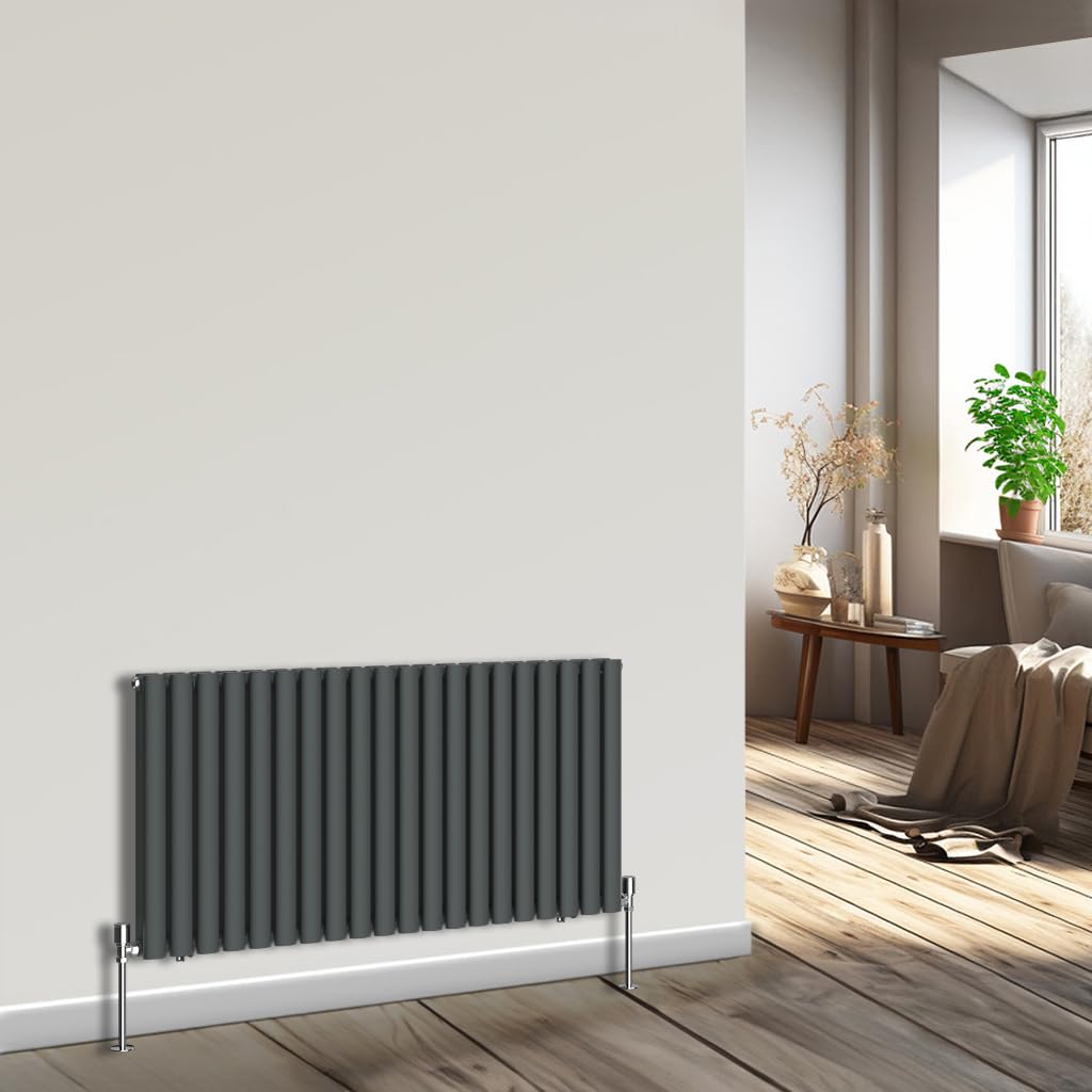 NRG Horizontal Oval Column Radiator 600x1180mm Double Panel Designer Bathroom Central Heating Anthracite