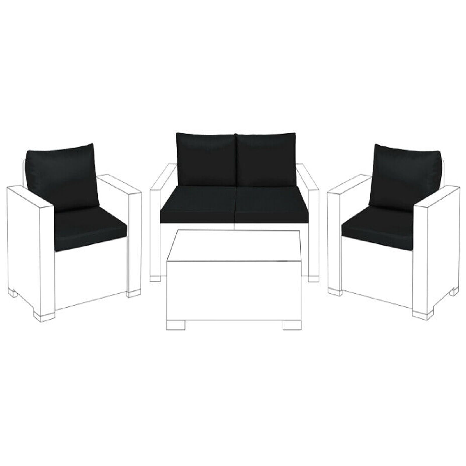 Soodie&Zuzu's Outdoor Garden Furniture Cushion Seat Pad Only Keter Allibert California Rattan Furniture 1 2 3 4 Seater Sofa Armchair Water Resistant Removable Cover (4 Seater - 8 PCs, Black)