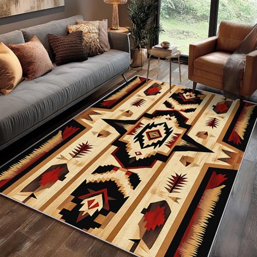 Générique Tapis Indien Salon 60x90 cm Motif Américain Tribal Western Ethnique Aztèque, Tapis Lavable Antidérapant Doux Poil Court, Decoration Chambre...