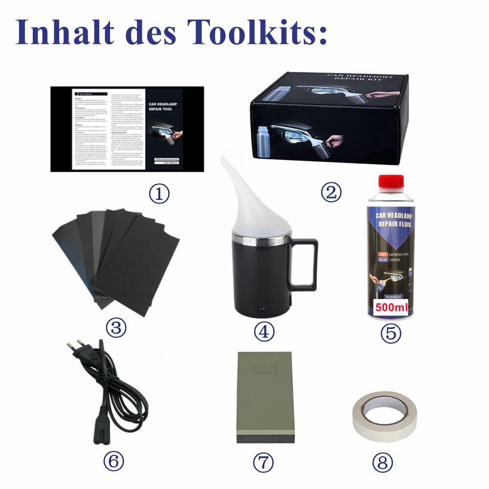 Scheinwerfer Bedampfen Set, Aceton Verdampfer Scheinwerfer Aufbereitung Set, 500ml ReparaturflüSsigkeit Scheinwerfer Reparatur Politur Set FüR BekäMpft Vergilbungen, Kratzer, UnschäRfen