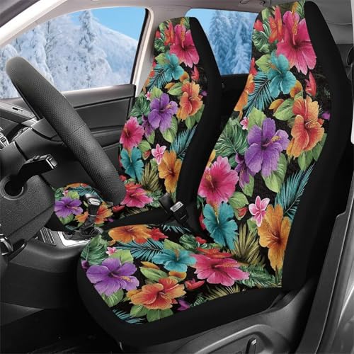 Housses de siège de voiture fleurs d'hibiscus et couvre sieges souple lavable 52x138