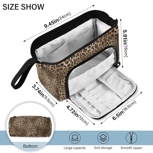Image of Fisyme Leopard Print Pencil Case Large Capacity Pencil Pouch Pen Bags Box Big Makeup Pencil Case Organizer