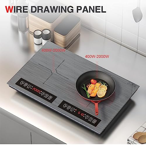 Image of Double Induction Cooktop 110v-120v, 2 Burner Electric Cooktop 24 inch 4000W Induction Stove Top, Hot Plate LED Touch Screen, 9 Temperature, Safety Lock