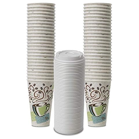 Paper Plates/Bowls 2 Set of Dixie PerfecTouch WiseSize Coffee Design Insulated Paper Cup, 16oz Cups and Lids Bundle (16 oz, 50 Cups, 50 Lids) Cover